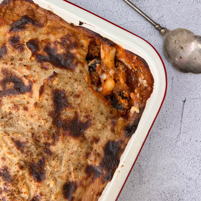 Braised Lamb, Beef & Lentil Moussaka